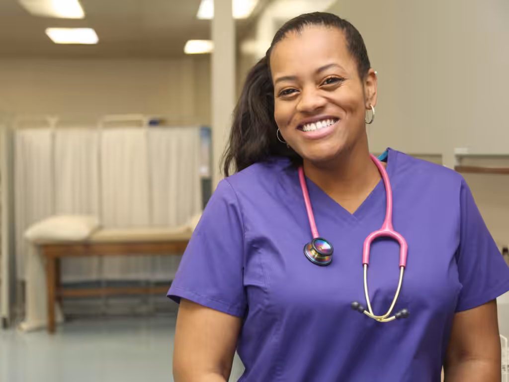 Smiling Nurse African American in Hospital