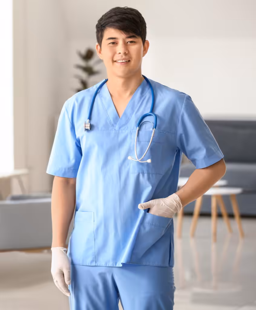 Male medical assistant in clinic